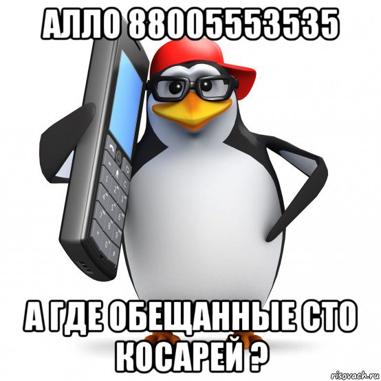 алло 88005553535 а где обещанные сто косарей ?, Мем   Пингвин звонит