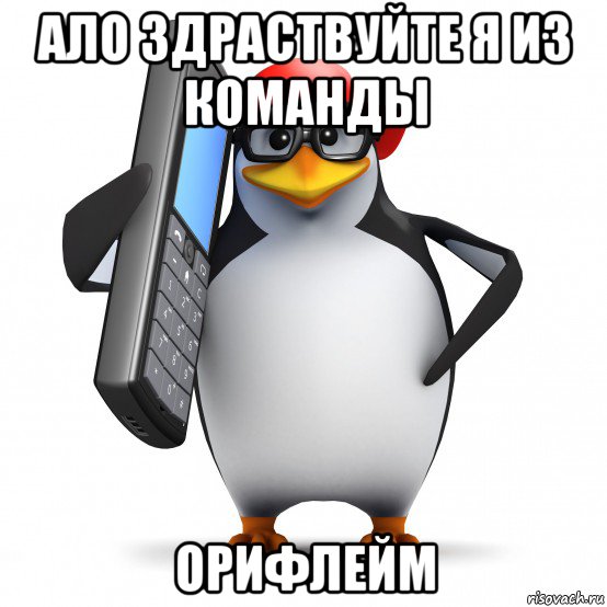 ало здраствуйте я из команды орифлейм, Мем   Пингвин звонит