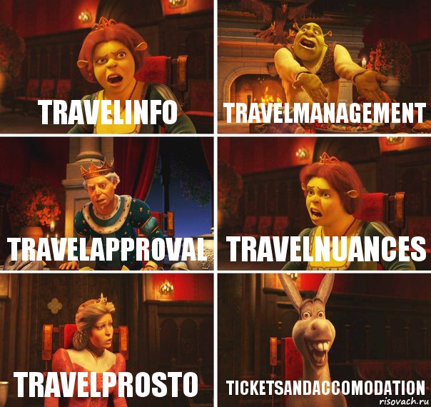 TravelInfo TravelManagement TravelApproval TravelNuances TravelProsto TicketsAndAccomodation, Комикс  Шрек Фиона Гарольд Осел