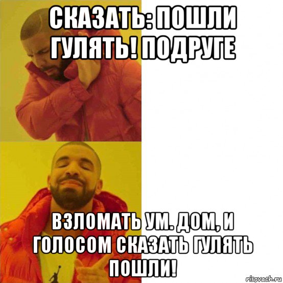 сказать: пошли гулять! подруге взломать ум. дом, и голосом сказать гулять пошли!