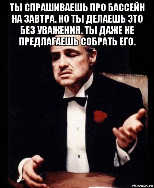 ты спрашиваешь про бассейн на завтра. но ты делаешь это без уважения. ты даже не предлагаешь собрать его. , Мем ты делаешь это без уважения