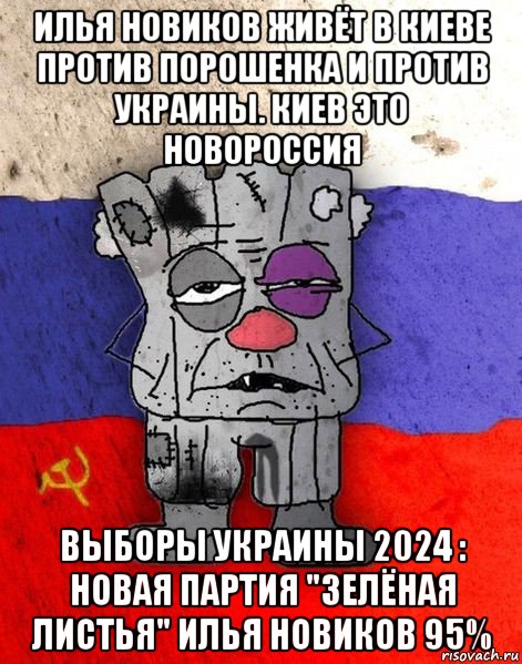 илья новиков живёт в киеве против порошенка и против украины. киев это новороссия выборы украины 2024 : новая партия "зелёная листья" илья новиков 95%, Мем Ватник