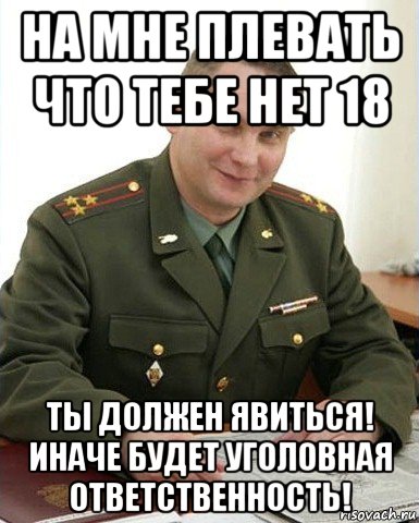 на мне плевать что тебе нет 18 ты должен явиться! иначе будет уголовная ответственность!, Мем Военком (полковник)