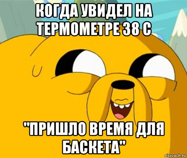 когда увидел на термометре 38 с "пришло время для баскета", Мем  Adventure time