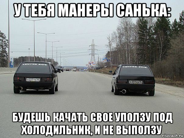 у тебя манеры санька: будешь качать свое уползу под холодильник, и не выползу, Мем авто
