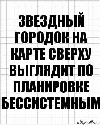 Звездный городок на карте сверху выглядит по планировке бессистемным