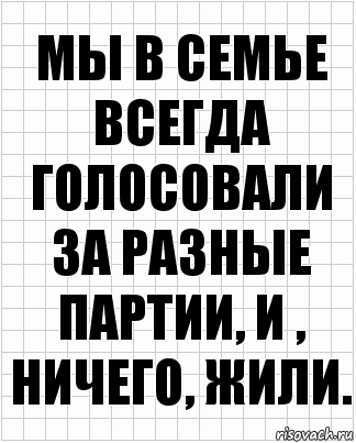 Мы в семье всегда голосовали за разные партии, и , ничего, жили.