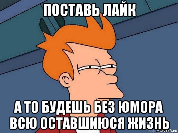 поставь лайк а то будешь без юмора всю оставшиюся жизнь, Мем  Фрай (мне кажется или)