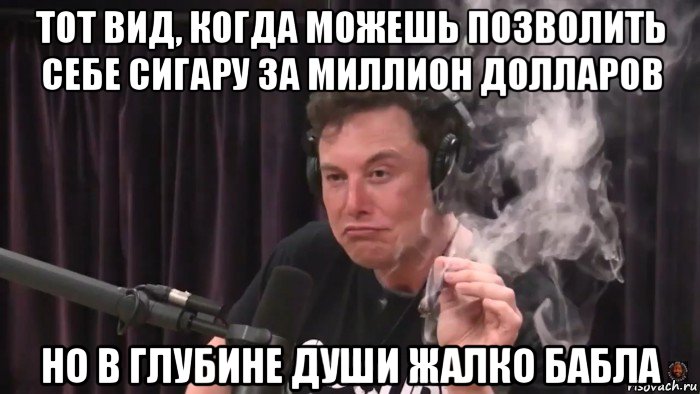 тот вид, когда можешь позволить себе сигару за миллион долларов но в глубине души жалко бабла, Мем Илон Маск