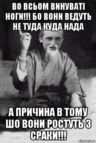 во всьом винуваті ноги!!! бо вони ведуть не туда куда нада а причина в тому шо вони ростуть з сраки!!!