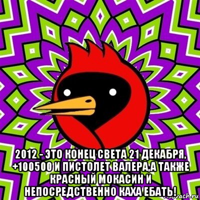  2012 - это конец света 21 декабря, +100500 и пистолет валера,а также красный мокасин и непосредственно каха ебать!, Мем Омская птица