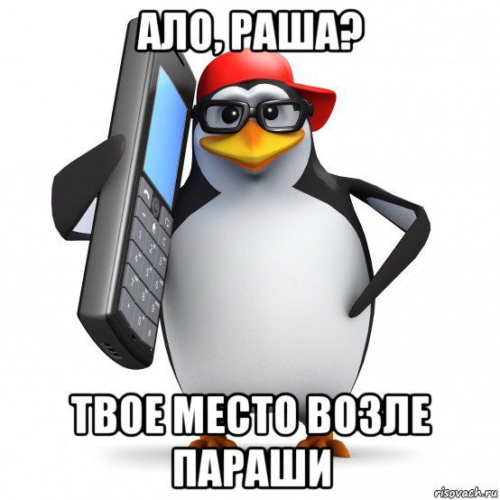 ало, раша? твое место возле параши, Мем   Пингвин звонит