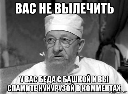 вас не вылечить у вас беда с башкой и вы спамите кукурузой в комментах, Мем Профессор Преображенский