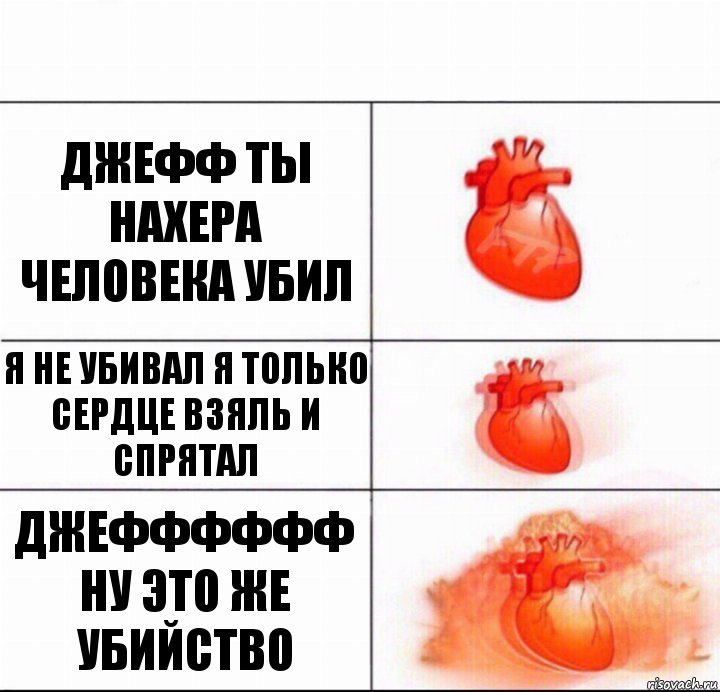 ДЖЕФФ ТЫ НАХЕРА ЧЕЛОВЕКА УБИЛ Я НЕ УБИВАЛ Я ТОЛЬКО СЕРДЦЕ ВЗЯЛЬ И СПРЯТАЛ ДЖЕФФФФФФ НУ ЭТО ЖЕ УБИЙСТВО, Комикс  Расширяюшее сердце