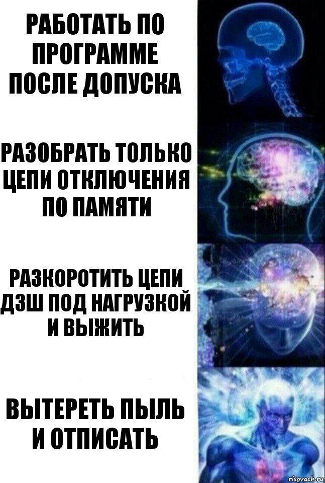 работать по программе после допуска разобрать только цепи отключения по памяти разкоротить цепи дзш под нагрузкой и выжить вытереть пыль и отписать, Комикс  Сверхразум