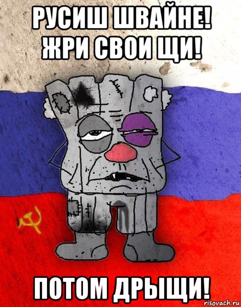 русиш швайне! жри свои щи! потом дрыщи!, Мем Ватник