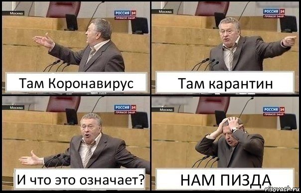 Там Коронавирус Там карантин И что это означает? НАМ ПИЗДА, Комикс Жирик в шоке хватается за голову