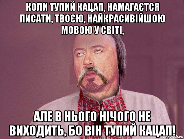 коли тупий кацап, намагаєтся писати, твоєю, найкрасивійшою мовою у світі, але в нього нічого не виходить, бо він тупий кацап!