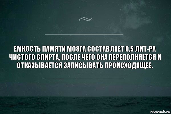 Емкость памяти мозга составляет 0,5 лит­ра чистого спирта, после чего она переполняется и отказывается записывать происходящее., Комикс   игра слов море