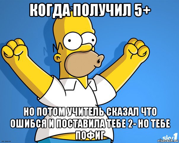 когда получил 5+ но потом учитель сказал что ошибся и поставила тебе 2- но тебе пофиг, Мем    Гомер