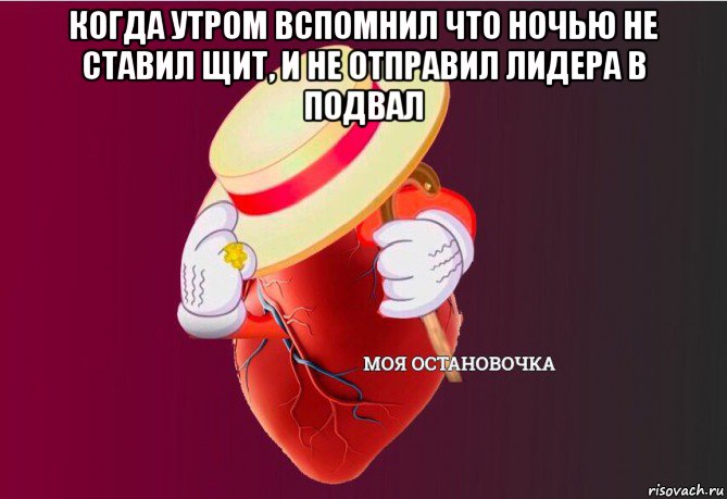 когда утром вспомнил что ночью не ставил щит, и не отправил лидера в подвал , Мем   Моя остановочка