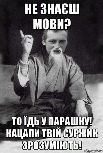 не знаєш мови? то їдь у парашку! кацапи твій суржик зрозуміють!, Мем Мудрий паца