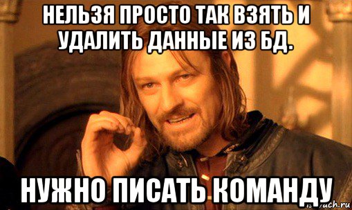 нельзя просто так взять и удалить данные из бд. нужно писать команду, Мем Нельзя просто так взять и (Боромир мем)