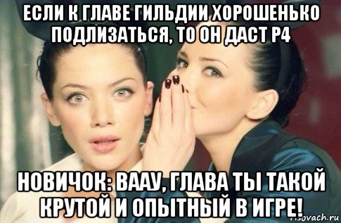 если к главе гильдии хорошенько подлизаться, то он даст р4 новичок: ваау, глава ты такой крутой и опытный в игре!, Мем  Он