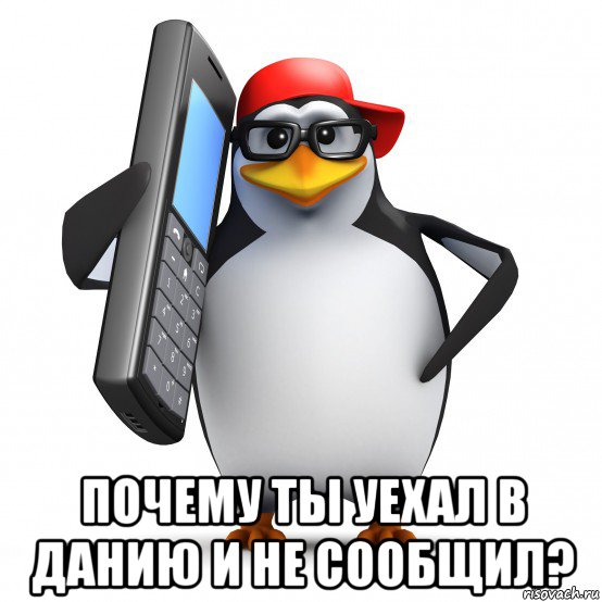  почему ты уехал в данию и не сообщил?, Мем   Пингвин звонит