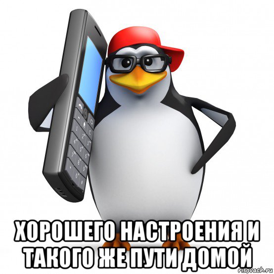  хорошего настроения и такого же пути домой, Мем   Пингвин звонит