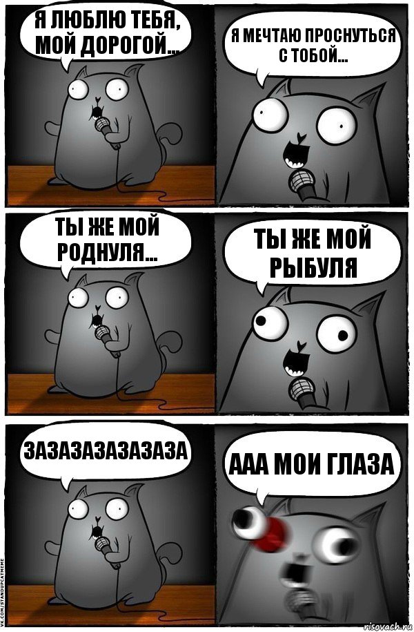 я люблю тебя, мой дорогой... я мечтаю проснуться с тобой... Ты же мой роднуля... ты же мой рыбуля зазазазазазаза ааа мои глаза, Комикс  Стендап-кот