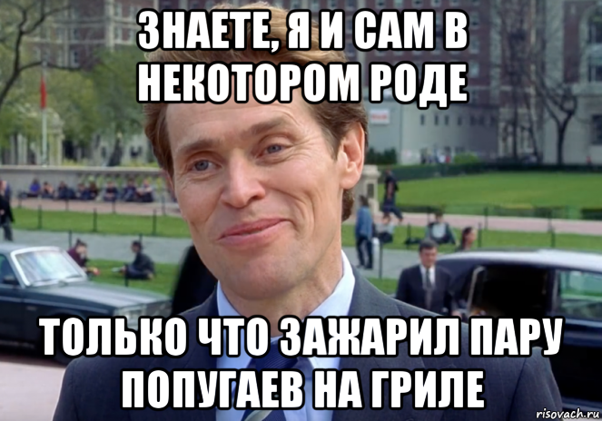 знаете, я и сам в некотором роде только что зажарил пару попугаев на гриле, Мем Знаете я и сам своего рода учёный