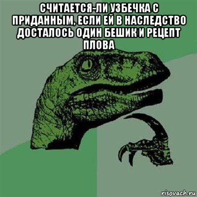 считается-ли узбечка с приданным, если ей в наследство досталось один бешик и рецепт плова , Мем Филосораптор