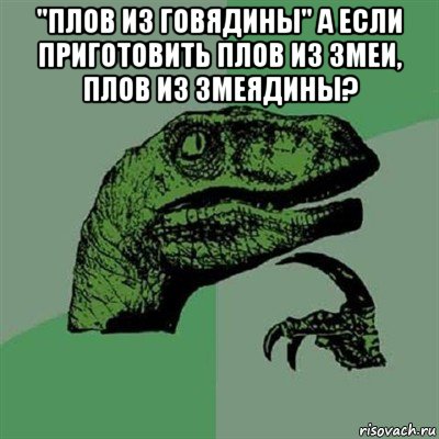 "плов из говядины" а если приготовить плов из змеи, плов из змеядины? , Мем Филосораптор