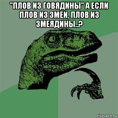 "плов из говядины" а если плов из змеи, плов из змеядины..? , Мем Филосораптор