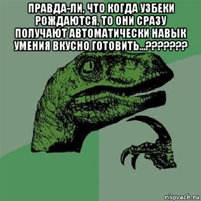 правда-ли, что когда узбеки рождаются, то они сразу получают автоматически навык умения вкусно готовить...??????? , Мем Филосораптор