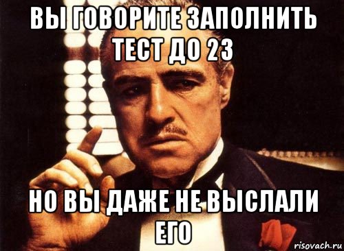 вы говорите заполнить тест до 23 но вы даже не выслали его, Мем крестный отец