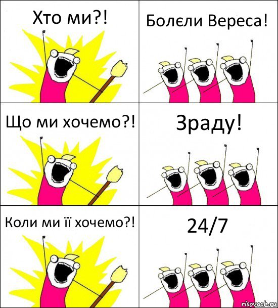 Хто ми?! Болєли Вереса! Що ми хочемо?! Зраду! Коли ми її хочемо?! 24/7