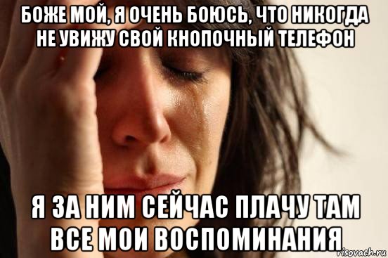 боже мой, я очень боюсь, что никогда не увижу свой кнопочный телефон я за ним сейчас плачу там все мои воспоминания, Мем Девушка плачет