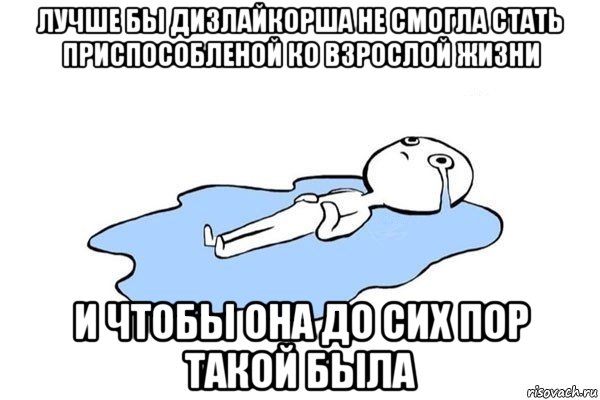 лучше бы дизлайкорша не смогла стать приспособленой ко взрослой жизни и чтобы она до сих пор такой была, Мем Плачущий человек