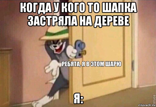 когда у кого то шапка застряла на дереве я:, Мем    Ребята я в этом шарю