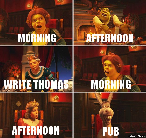 Morning Afternoon Write Thomas Morning Afternoon Pub, Комикс  Шрек Фиона Гарольд Осел