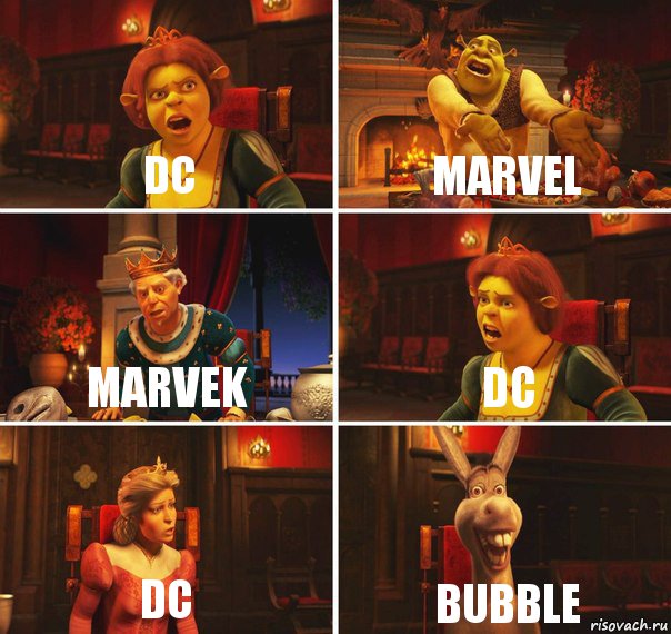 dc marvel marvek dc dc bubble, Комикс  Шрек Фиона Гарольд Осел