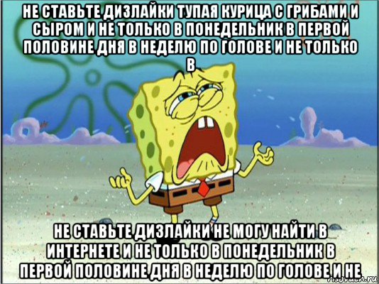 не ставьте дизлайки тупая курица с грибами и сыром и не только в понедельник в первой половине дня в неделю по голове и не только в не ставьте дизлайки не могу найти в интернете и не только в понедельник в первой половине дня в неделю по голове и не, Мем Спанч Боб плачет