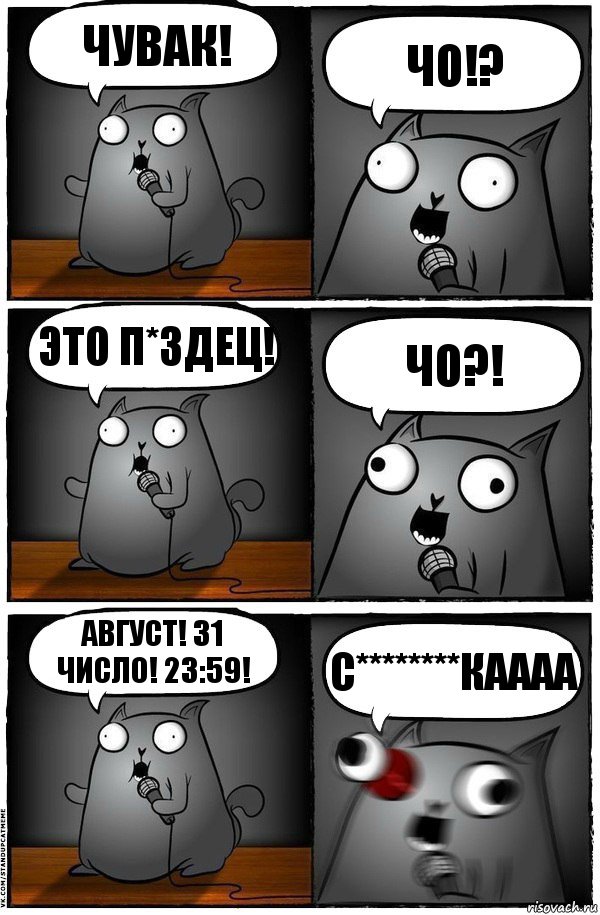 Чувак! Чо!? Это п*здец! Чо?! Август! 31 число! 23:59! С********КАААА, Комикс  Стендап-кот