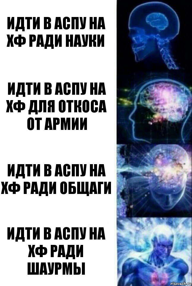 идти в аспу на хф ради науки идти в аспу на хф для откоса от армии идти в аспу на хф ради общаги идти в аспу на хф ради шаурмы, Комикс  Сверхразум