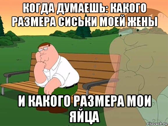 когда думаешь: какого размера сиськи моей жены и какого размера мои яйца, Мем Задумчивый Гриффин