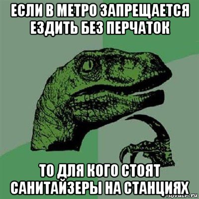 если в метро запрещается ездить без перчаток то для кого стоят санитайзеры на станциях, Мем Филосораптор