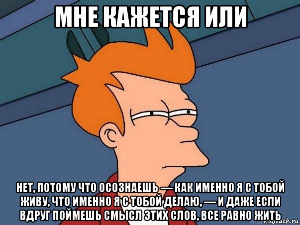 мне кажется или нет, потому что осознаешь — как именно я с тобой живу, что именно я с тобой делаю, — и даже если вдруг поймешь смысл этих слов, все равно жить, Мем  Фрай (мне кажется или)