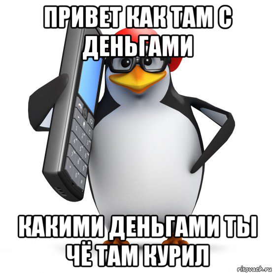 привет как там с деньгами какими деньгами ты чё там курил, Мем   Пингвин звонит